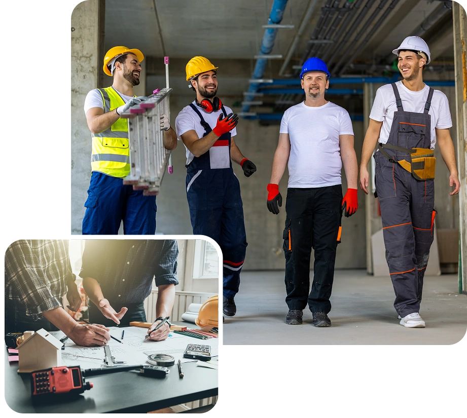 Construction workers smiling on site