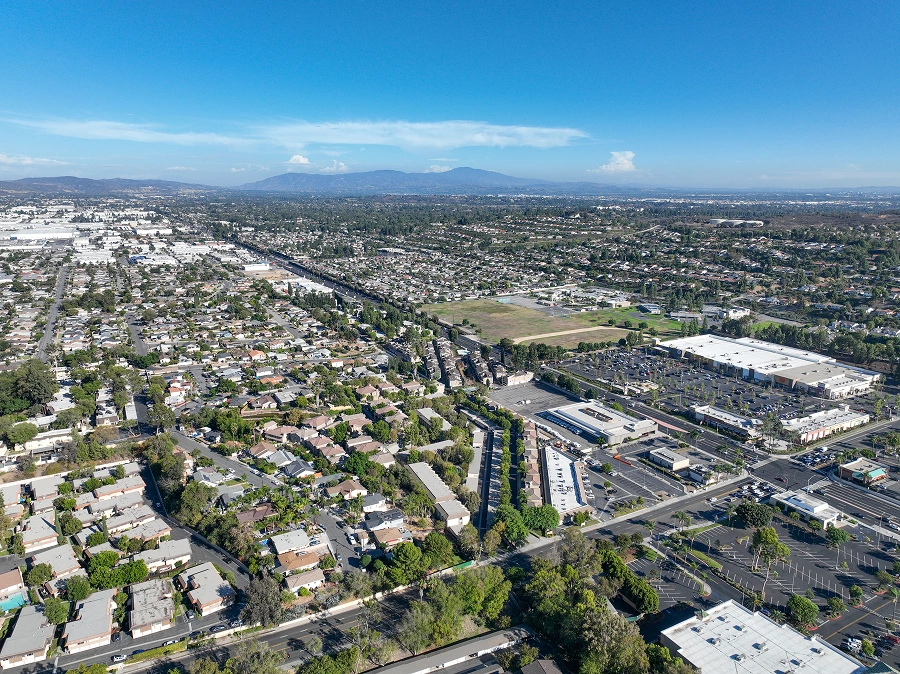 Aerial view of suburban neighborhood