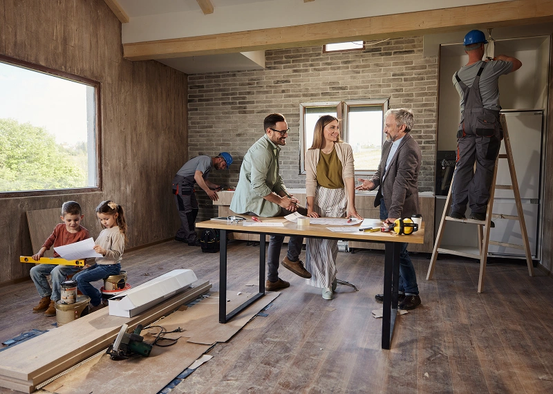 Home renovation planning with construction team
