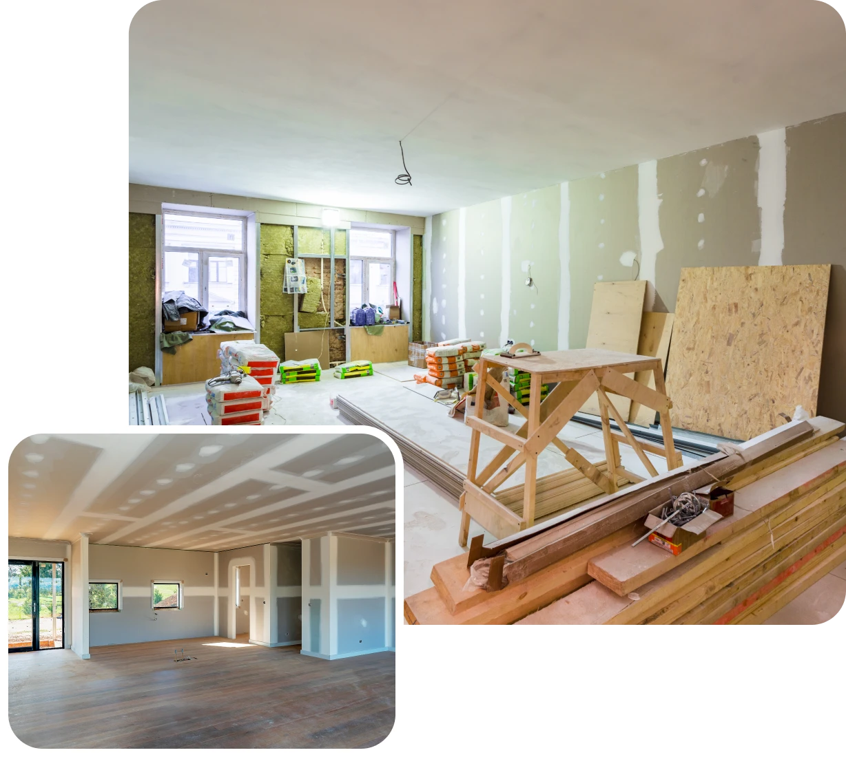 Room under renovation with construction materials
